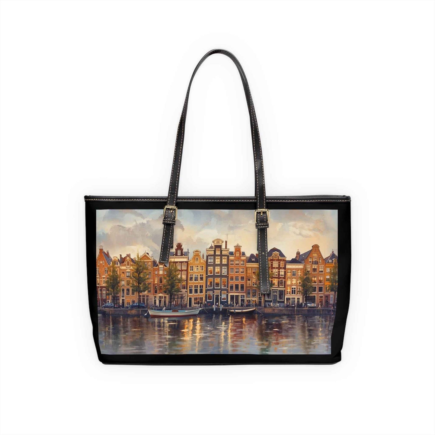 Amsterdam Cityscape PU Leather Shoulder Bag, Chic Tote, Travel Purse, Gift for Her, Wall Art-Inspired Bag