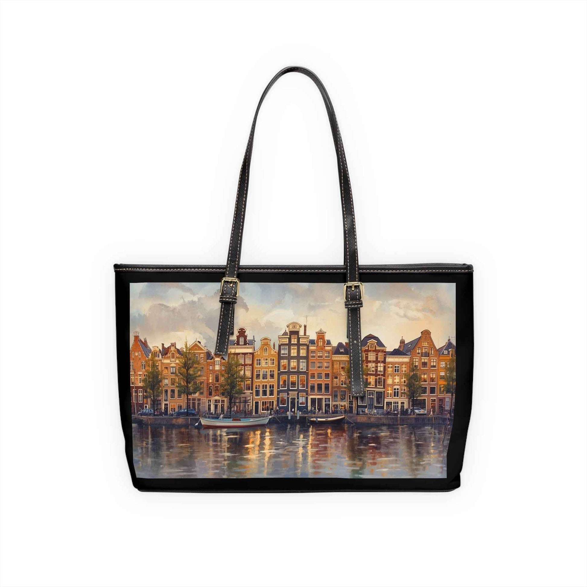 Amsterdam Cityscape PU Leather Shoulder Bag, Chic Tote, Travel Purse, Gift for Her, Wall Art-Inspired Bag