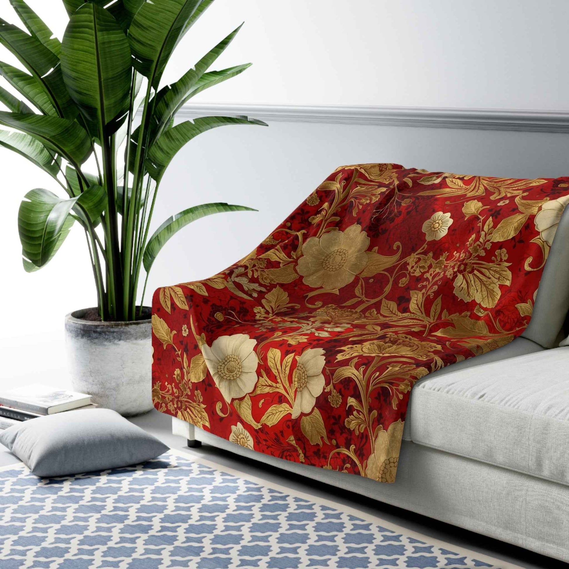 Luxurious Floral Sherpa Fleece Blanket, Cozy Throw for Winter, Elegant Home Decor, Perfect Gift for Holidays, Soft and Warm Blanket
