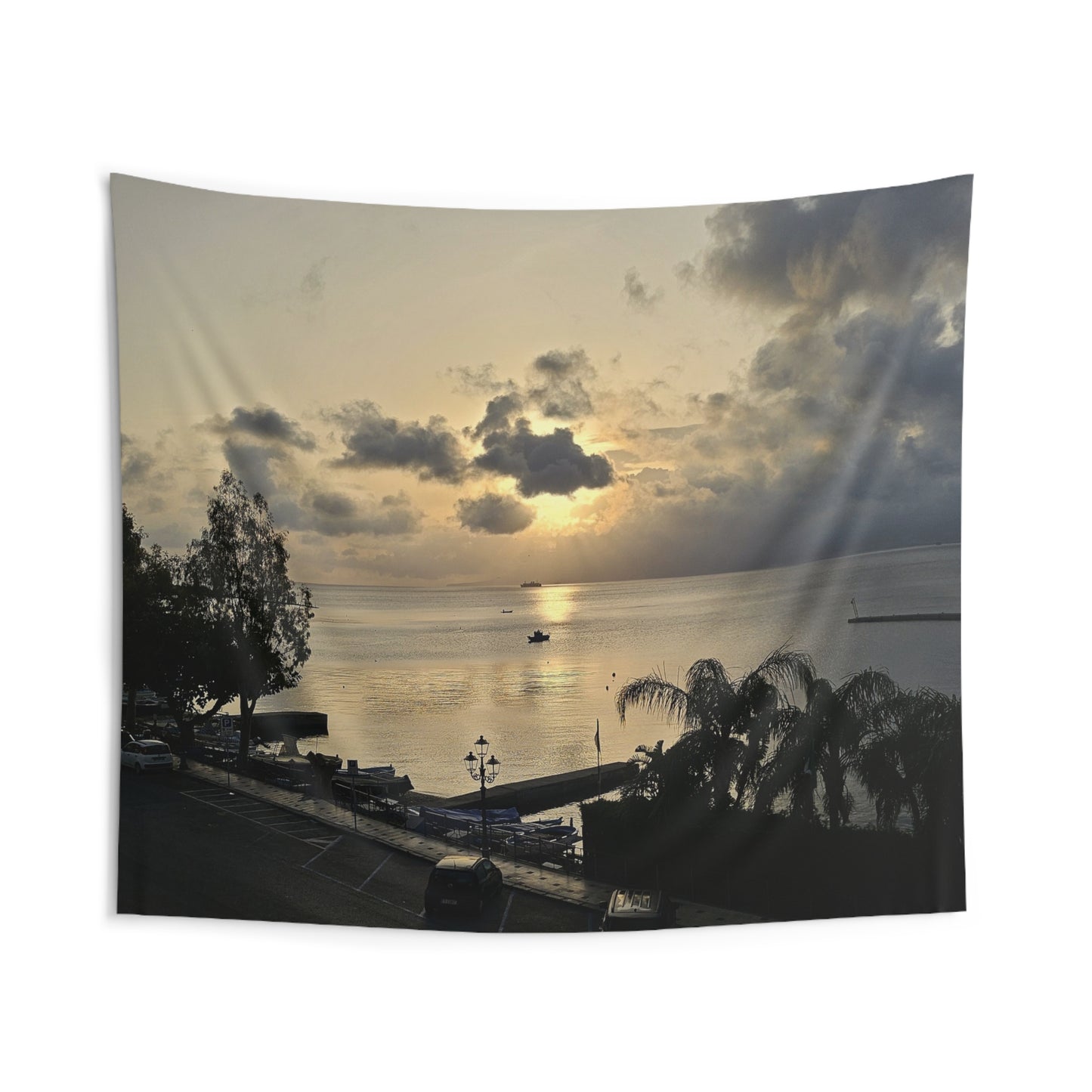 Serene Sicilian Sunset Wall Tapestry | Beach Decor, Living Room Art, Home Aesthetic, Boho Wall Hanging, Nature Lovers Gift