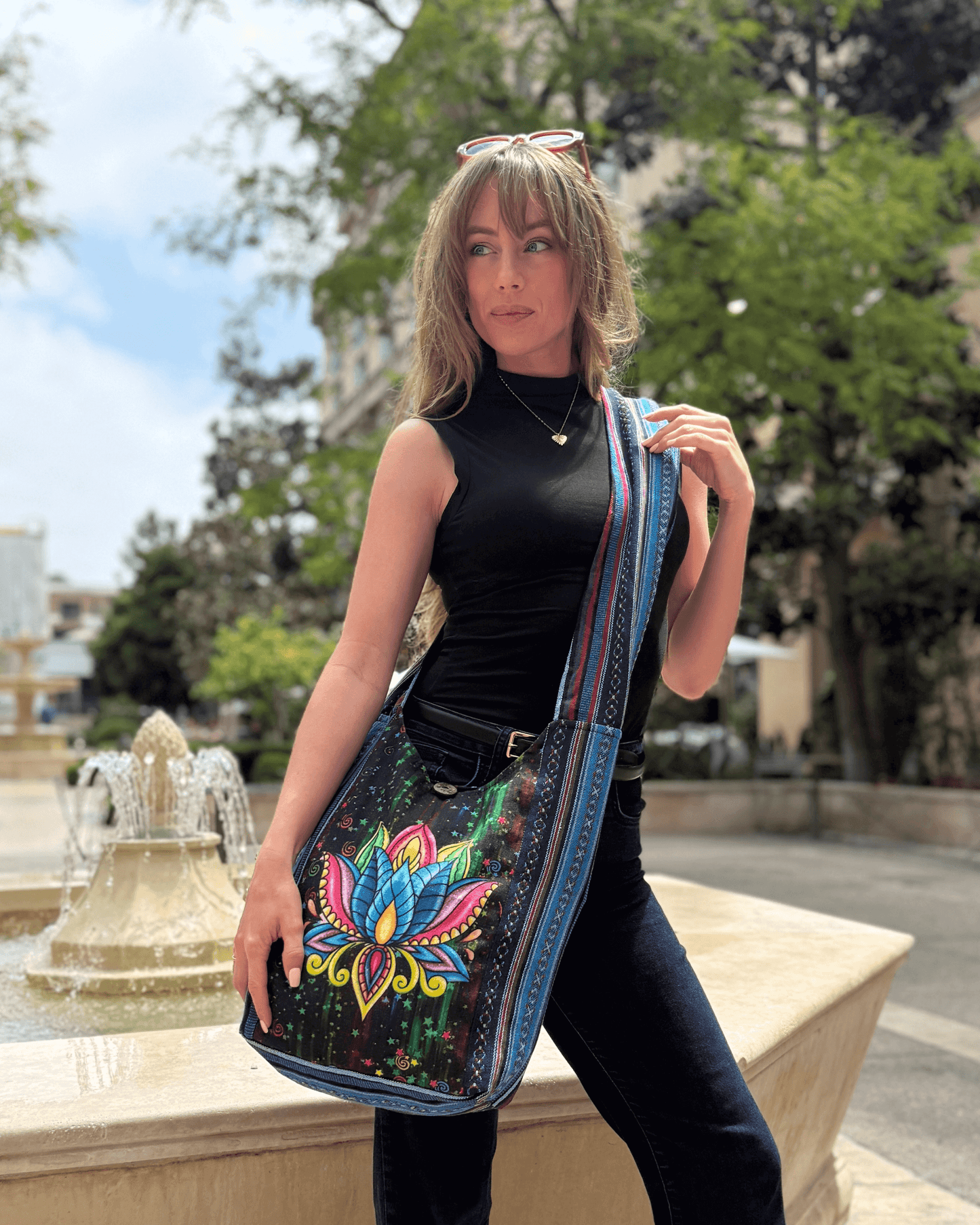 Kathmandu Collection Lotus Handmade Cotton Hobo Bag - Rosetta Creative Boutique