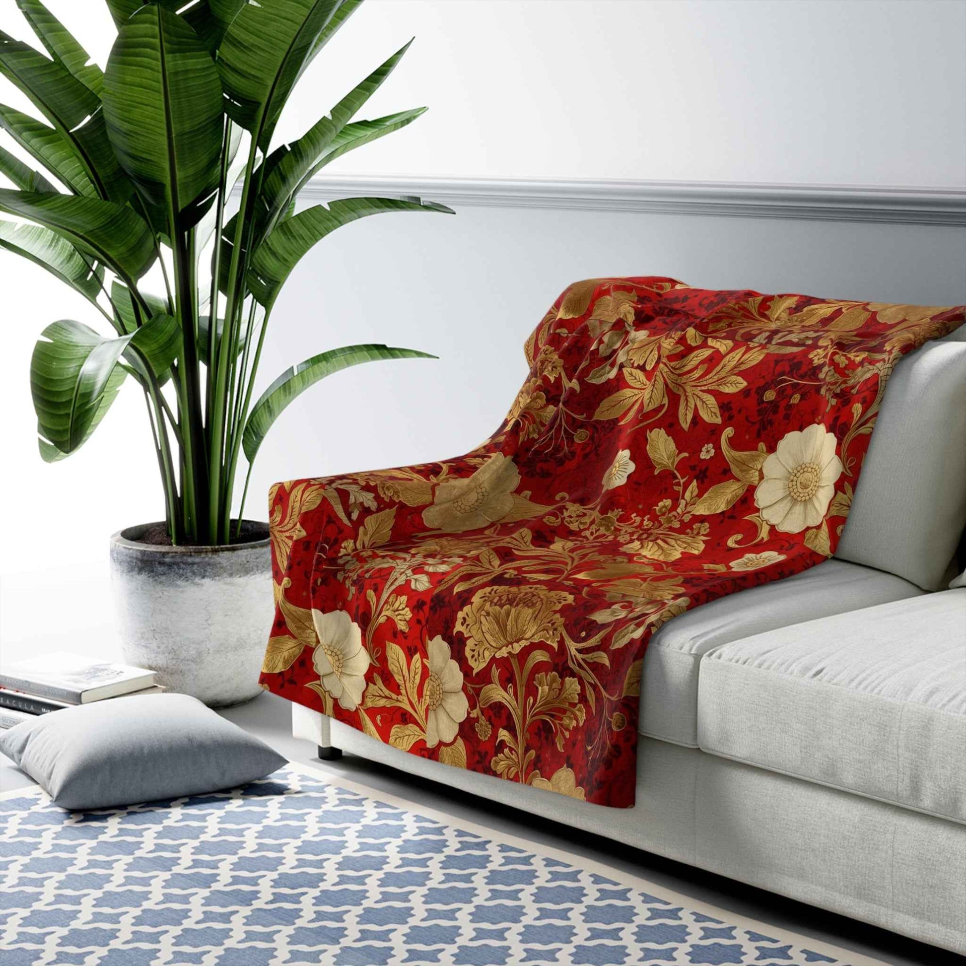 Luxurious Floral Sherpa Fleece Blanket, Cozy Throw for Winter, Elegant Home Decor, Perfect Gift for Holidays, Soft and Warm Blanket