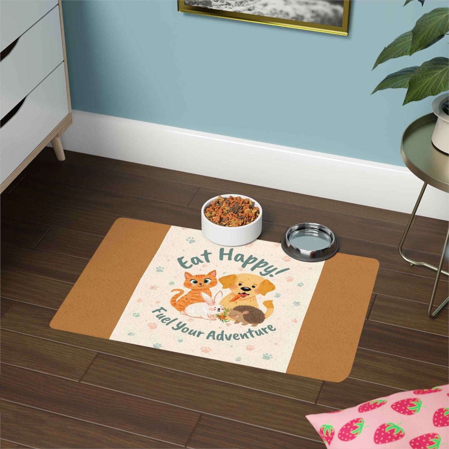 Cute Pet Food Mat - Eat Happy! Fuel Your Adventure