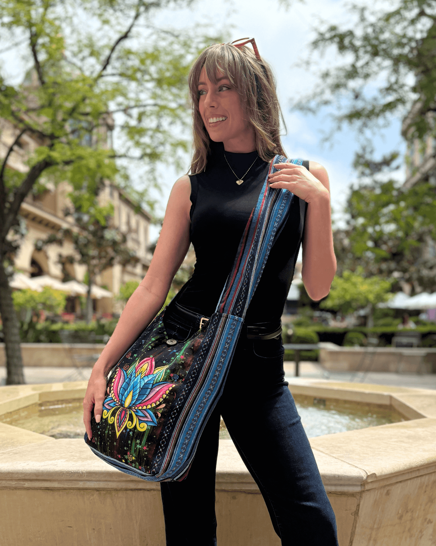 Kathmandu Collection Lotus Handmade Cotton Hobo Bag - Rosetta Creative Boutique