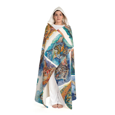Colorful Cat Print Hooded Sherpa Blanket Cat Lovers Gift - Rosetta Creative Boutique