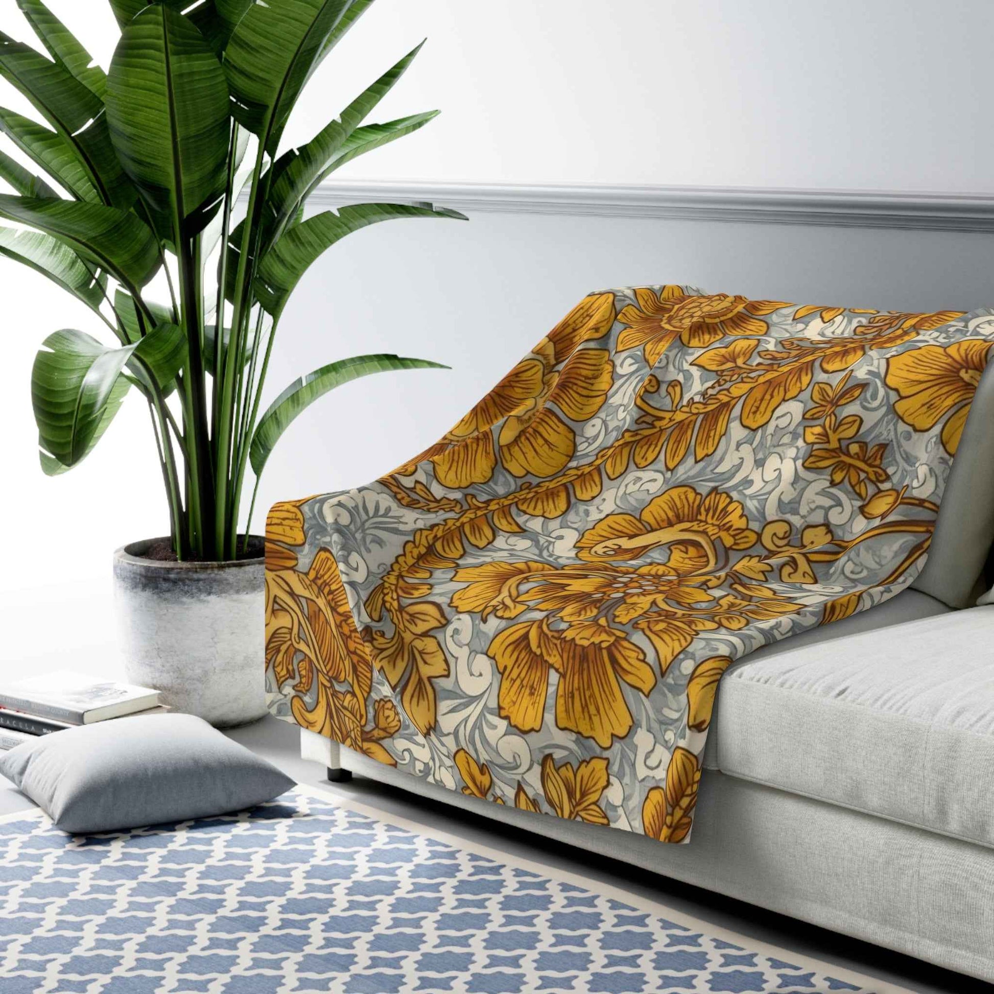 Cozy Floral Sherpa Fleece Blanket | Warm Throw for Home Décor, Gift for Coffee Lovers, Rustic Living Room, Winter Comfort