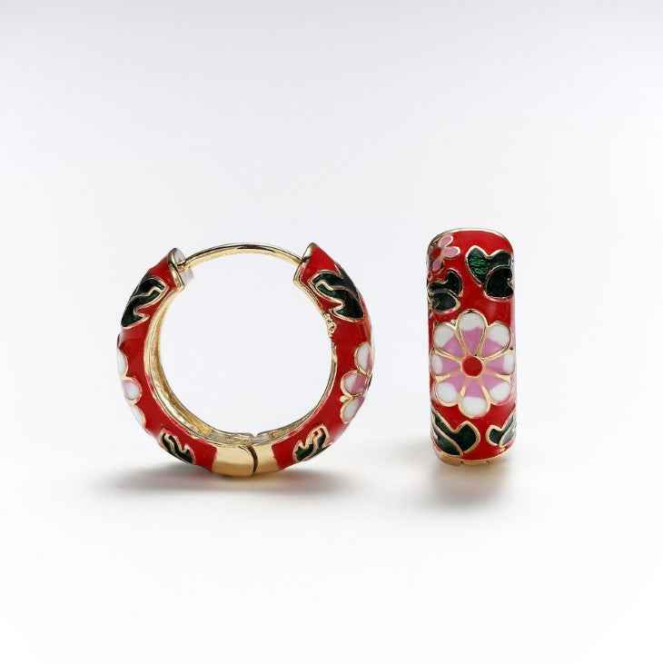Beautiful South Korean Enamel Floral Earrings