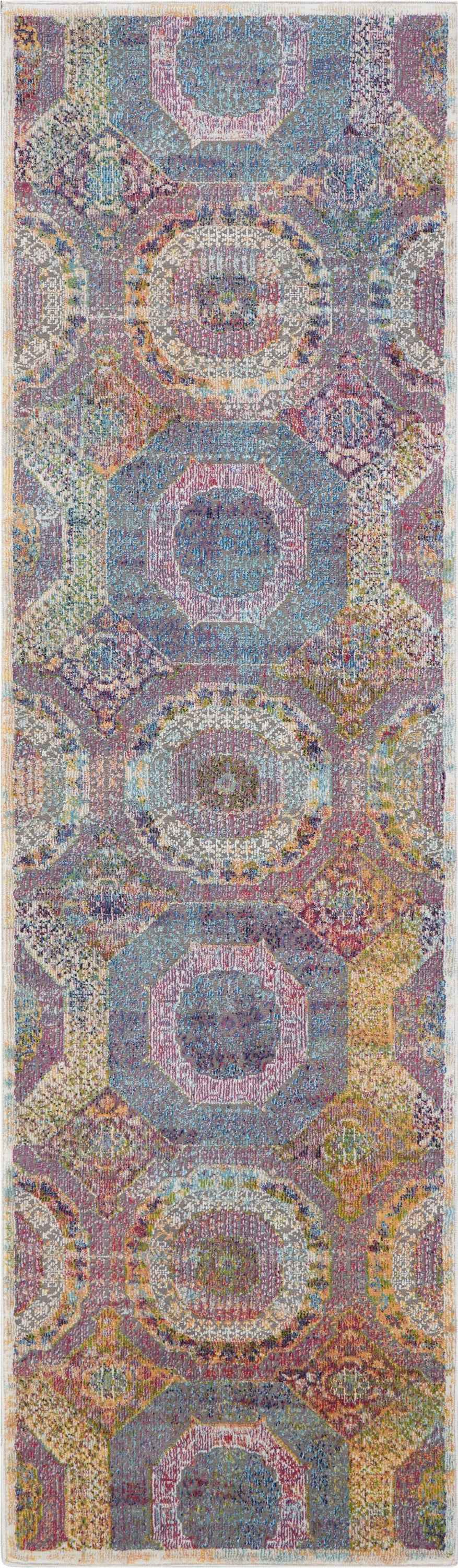 2' X 4' Ivory and Yellow Floral Medallion Distressed Non Skid Area Rug