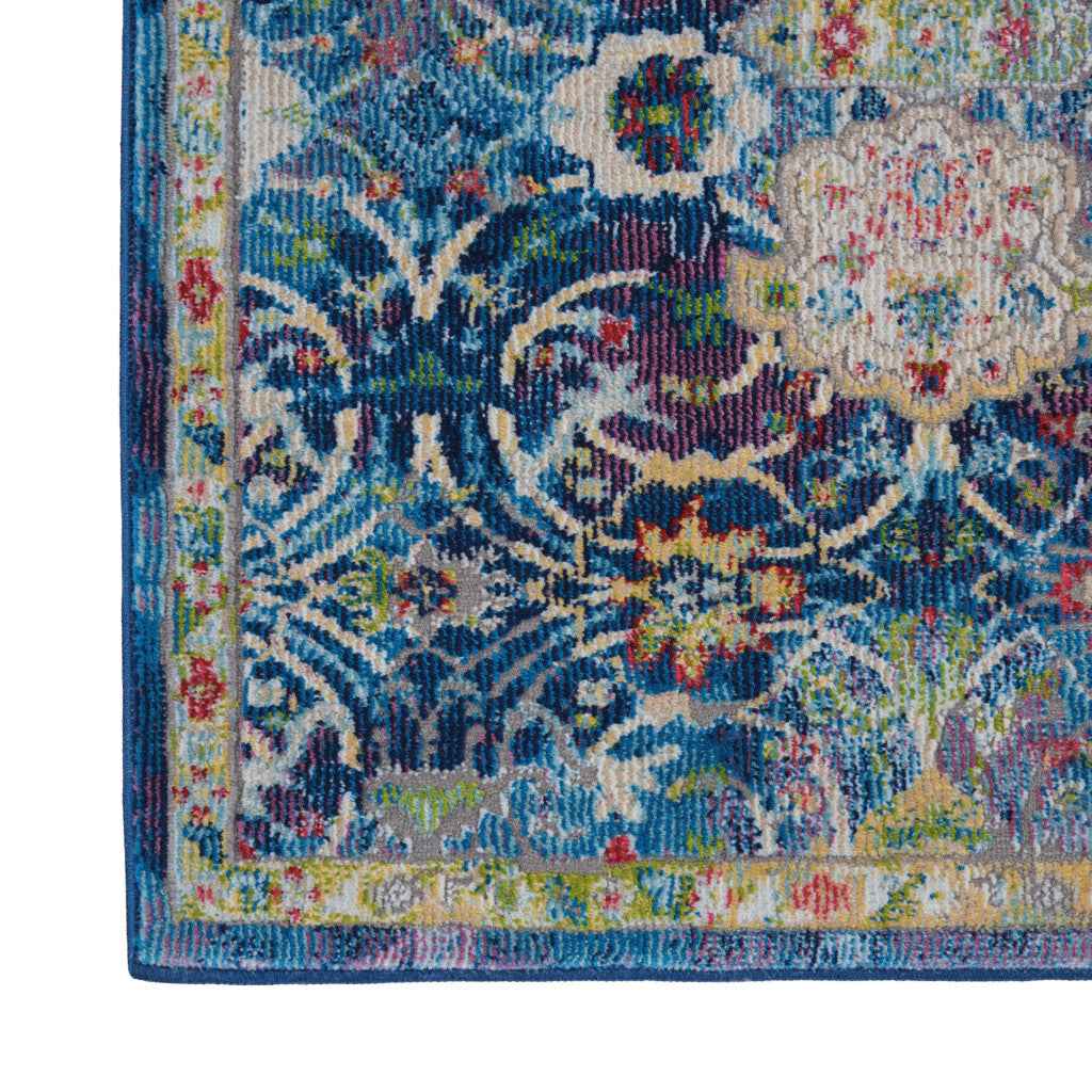 2' X 4' Ivory and Yellow Floral Medallion Distressed Non Skid Area Rug