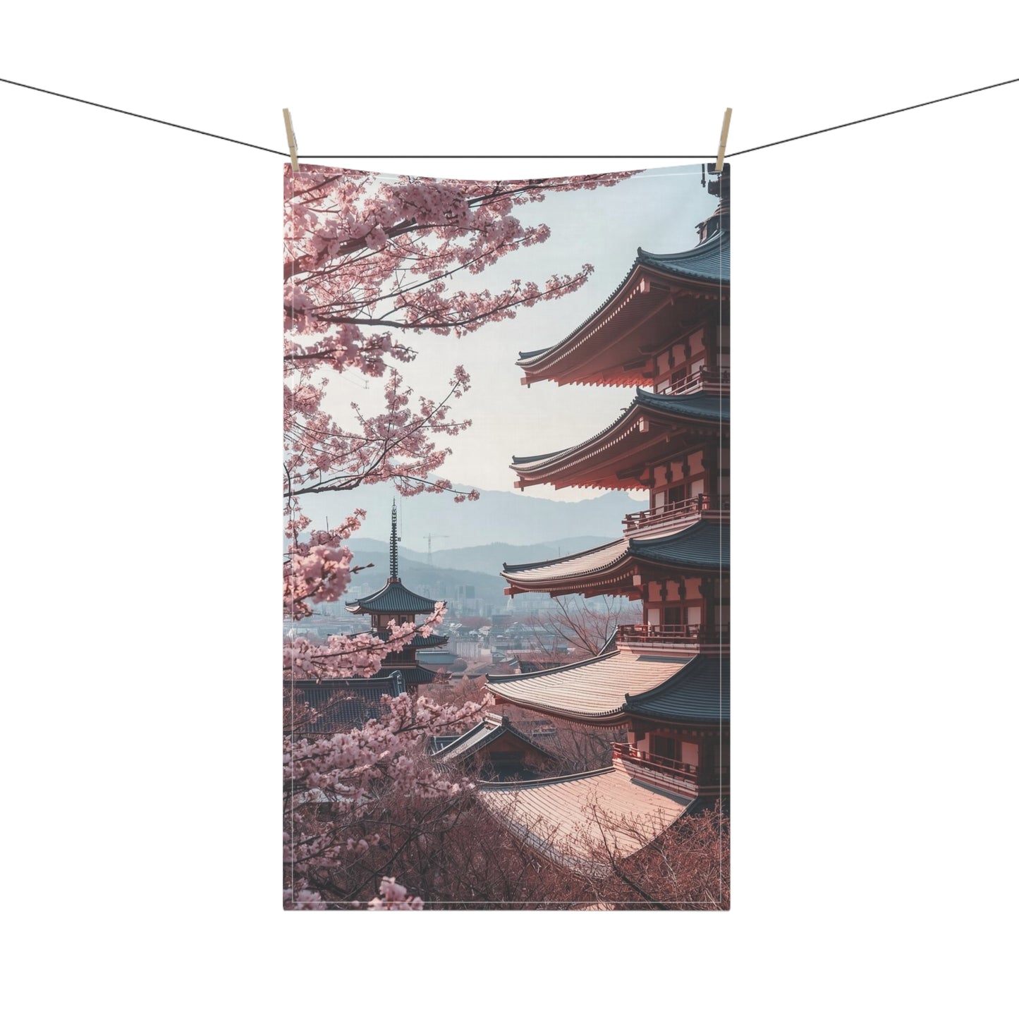 Japanese Cherry Blossom Pagoda Tea Towels, Floral Kitchen Decor, Gift for Tea Lovers, Spring Home Accessories, Unique Housewarming Present