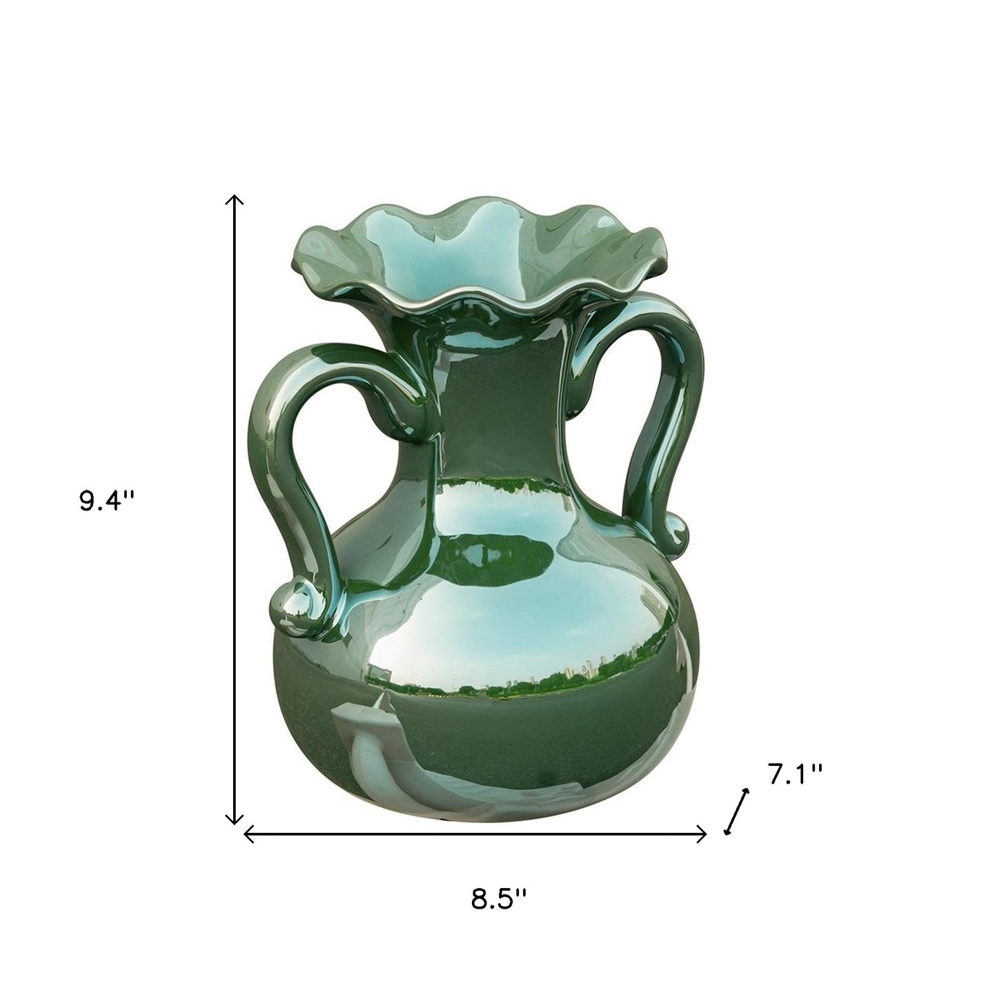 9" Hunter Green Amphora Ceramic Table Vase-8