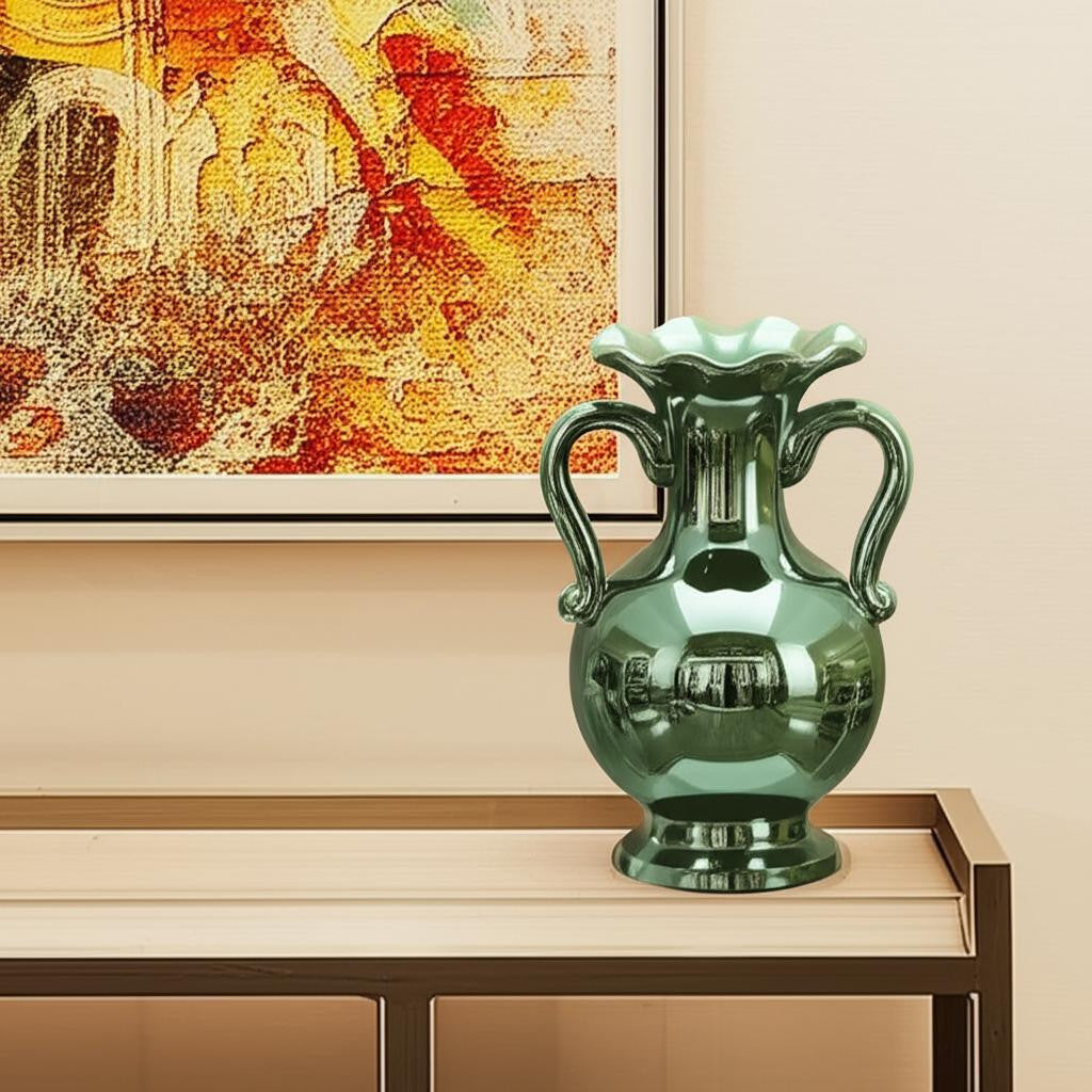 9" Hunter Green Amphora Ceramic Table Vase-1