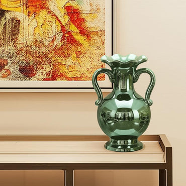 9" Hunter Green Amphora Ceramic Table Vase-1