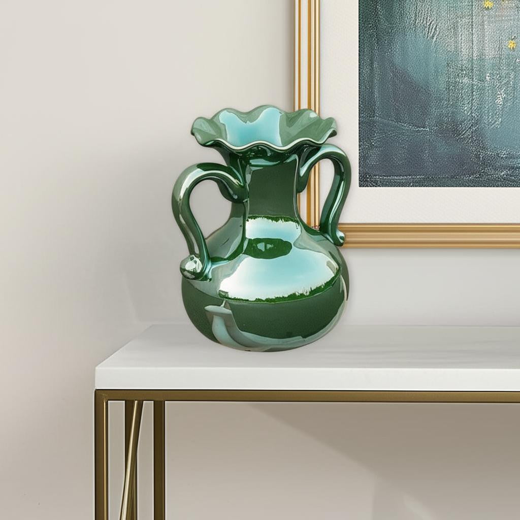 9" Hunter Green Amphora Ceramic Table Vase-2