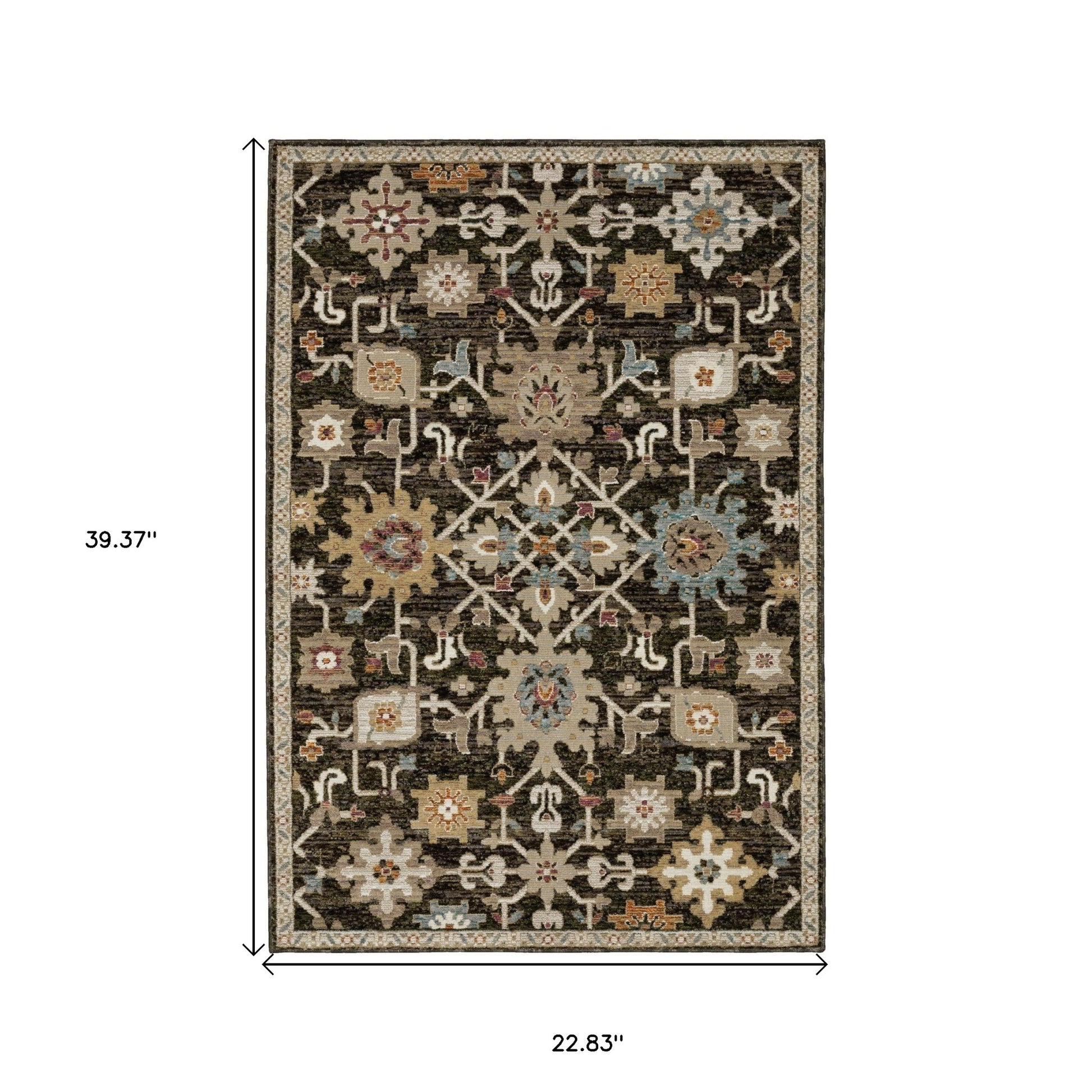 Brown Black Ivory Oriental Area Rug 2x3 Power Loom Decor - Rosetta Creative Boutique