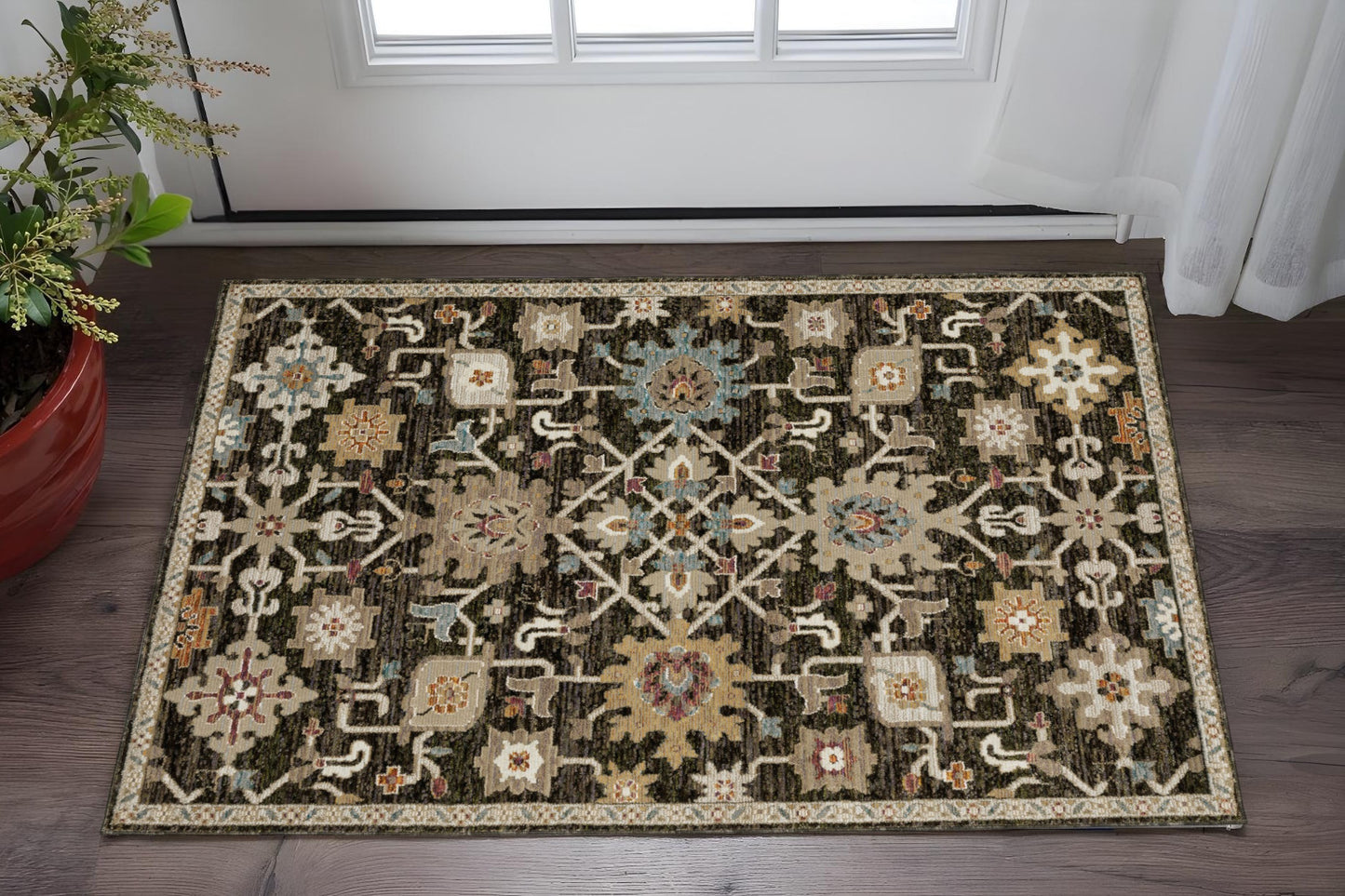 Brown Black Ivory Oriental Area Rug 2x3 Power Loom Decor - Rosetta Creative Boutique