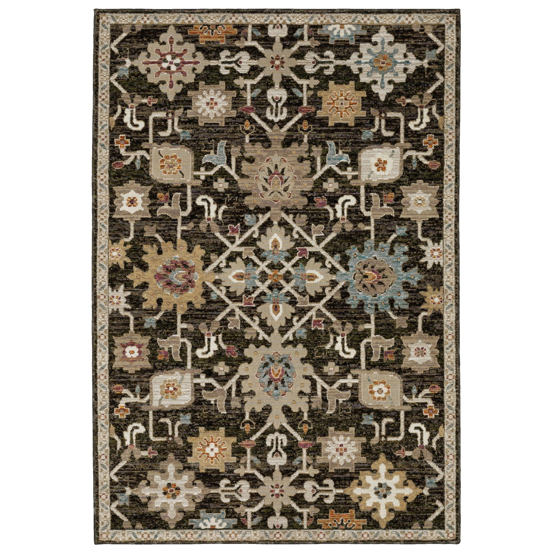 Brown Black Ivory Oriental Area Rug 2x3 Power Loom Decor - Rosetta Creative Boutique