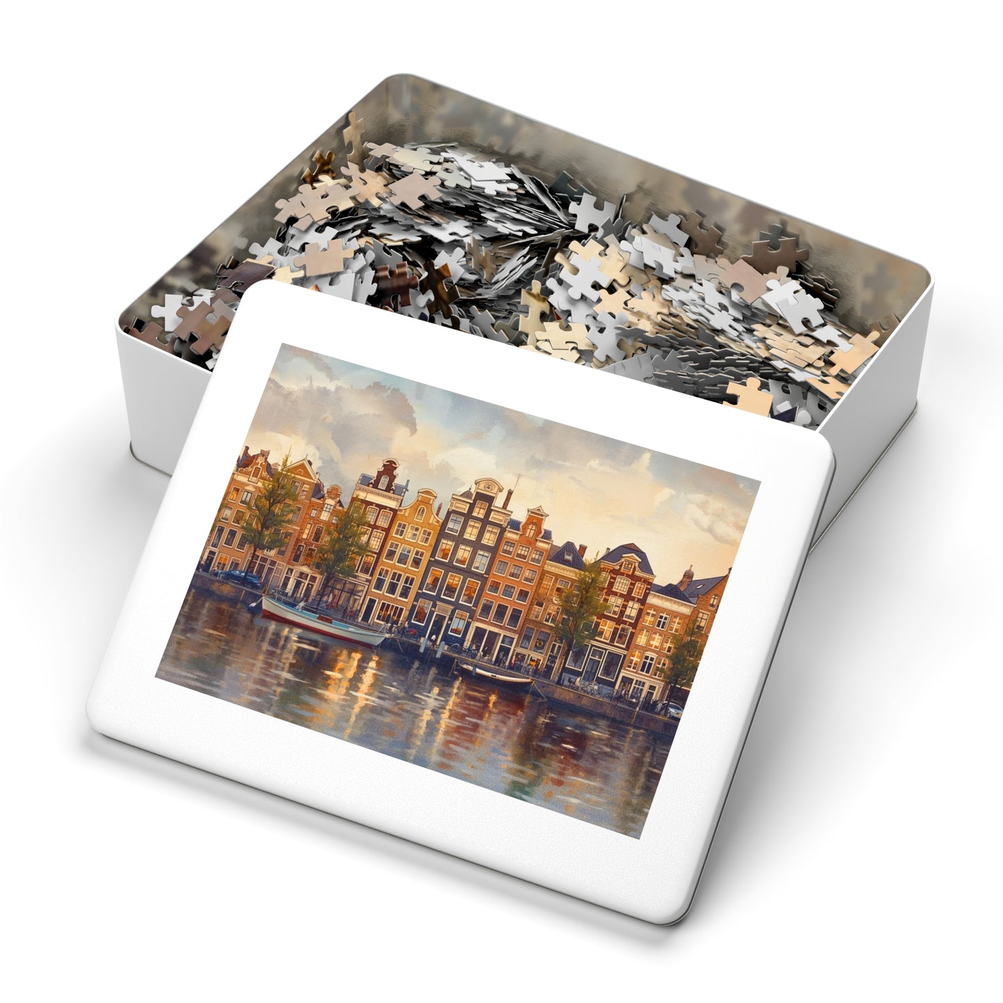 Amsterdam Waterfront Jigsaw Puzzle with Decorative Tin, Perfect Gift for Puzzle Lovers, Family Game Night, Home Decor, Unique Souvenir
