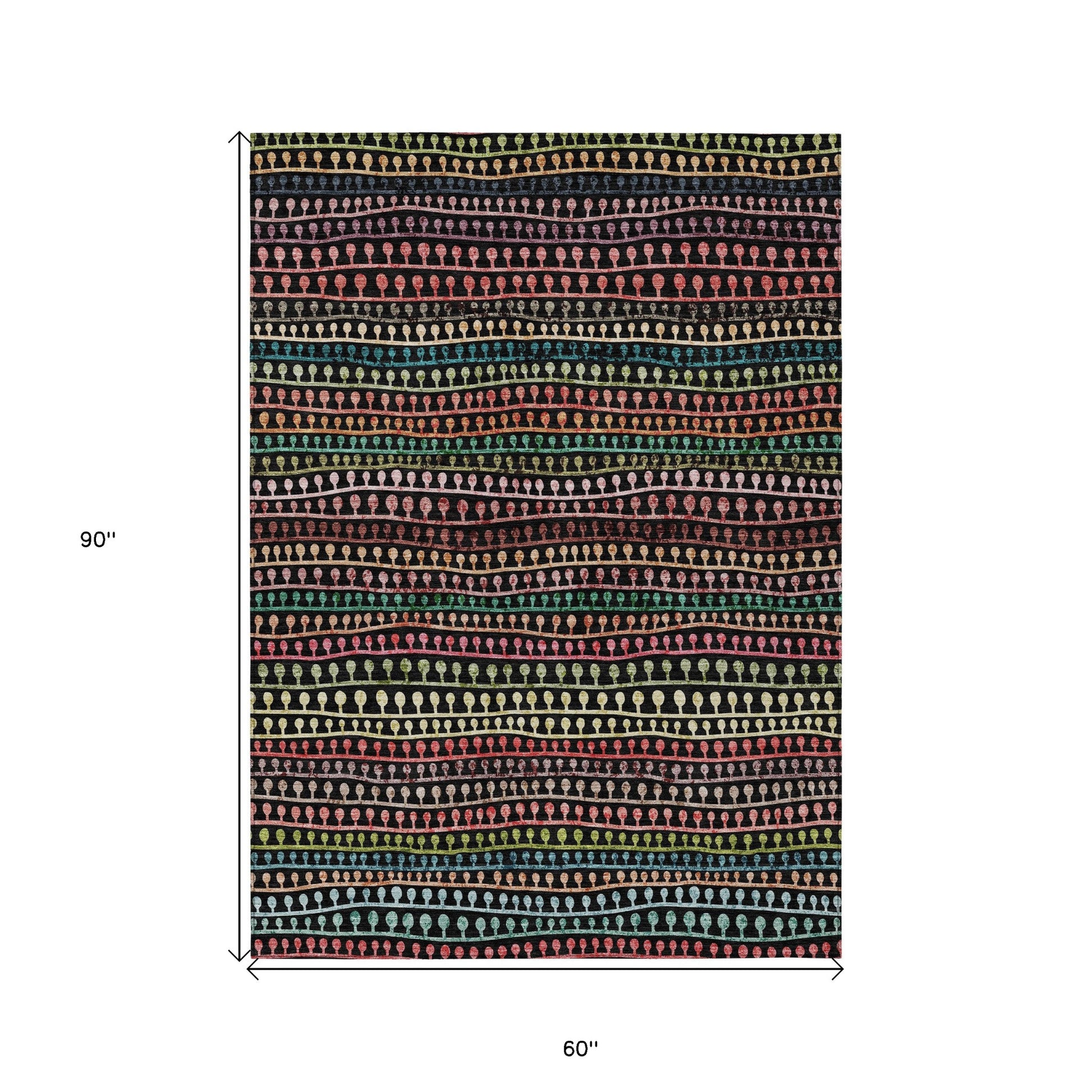 Black Green Gold Striped Indoor Outdoor Washable Rug Size 5x8 Feet Heavy Duty Polyester - Rosetta Creative Boutique