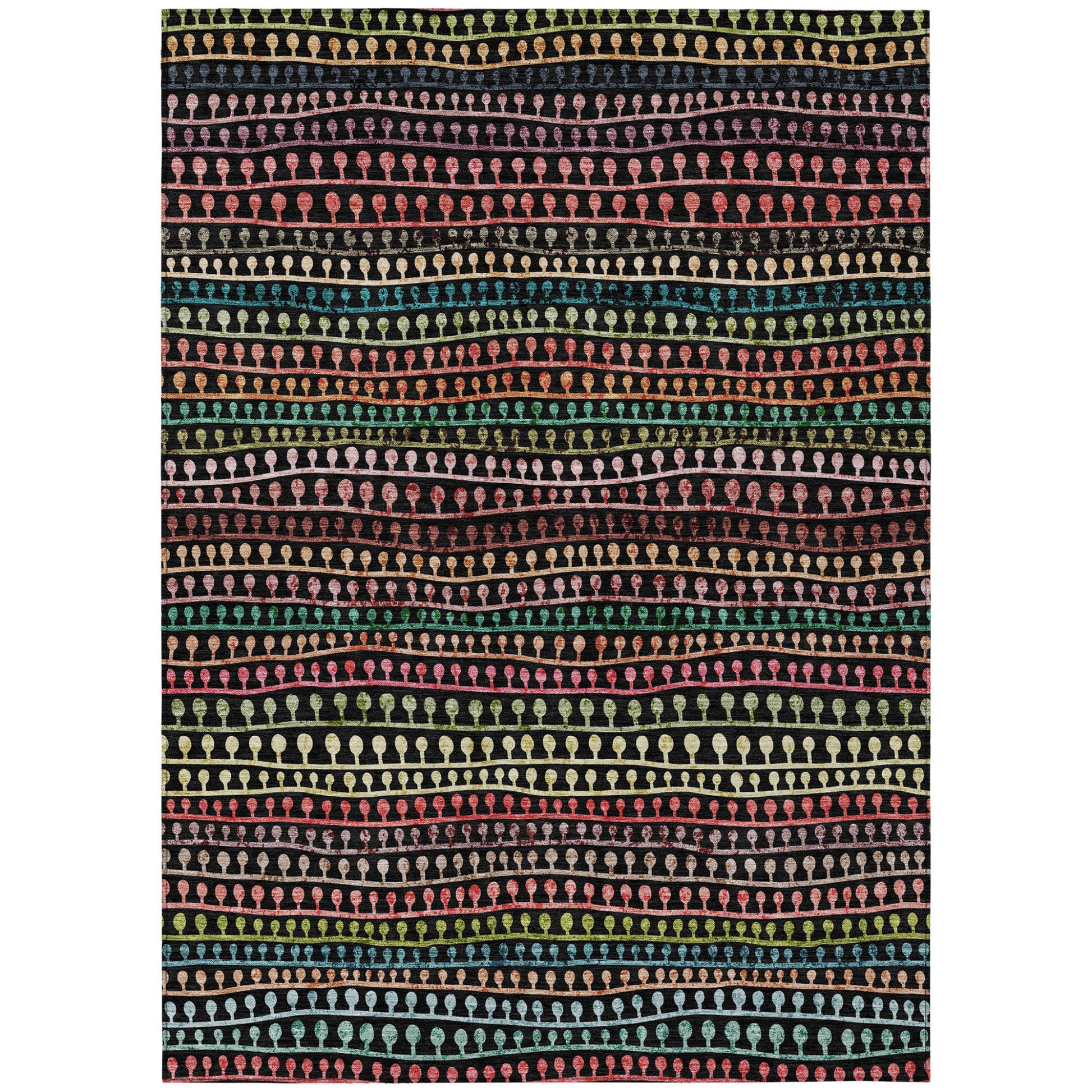 Black Green Gold Striped Indoor Outdoor Washable Rug Size 5x8 Feet Heavy Duty Polyester - Rosetta Creative Boutique