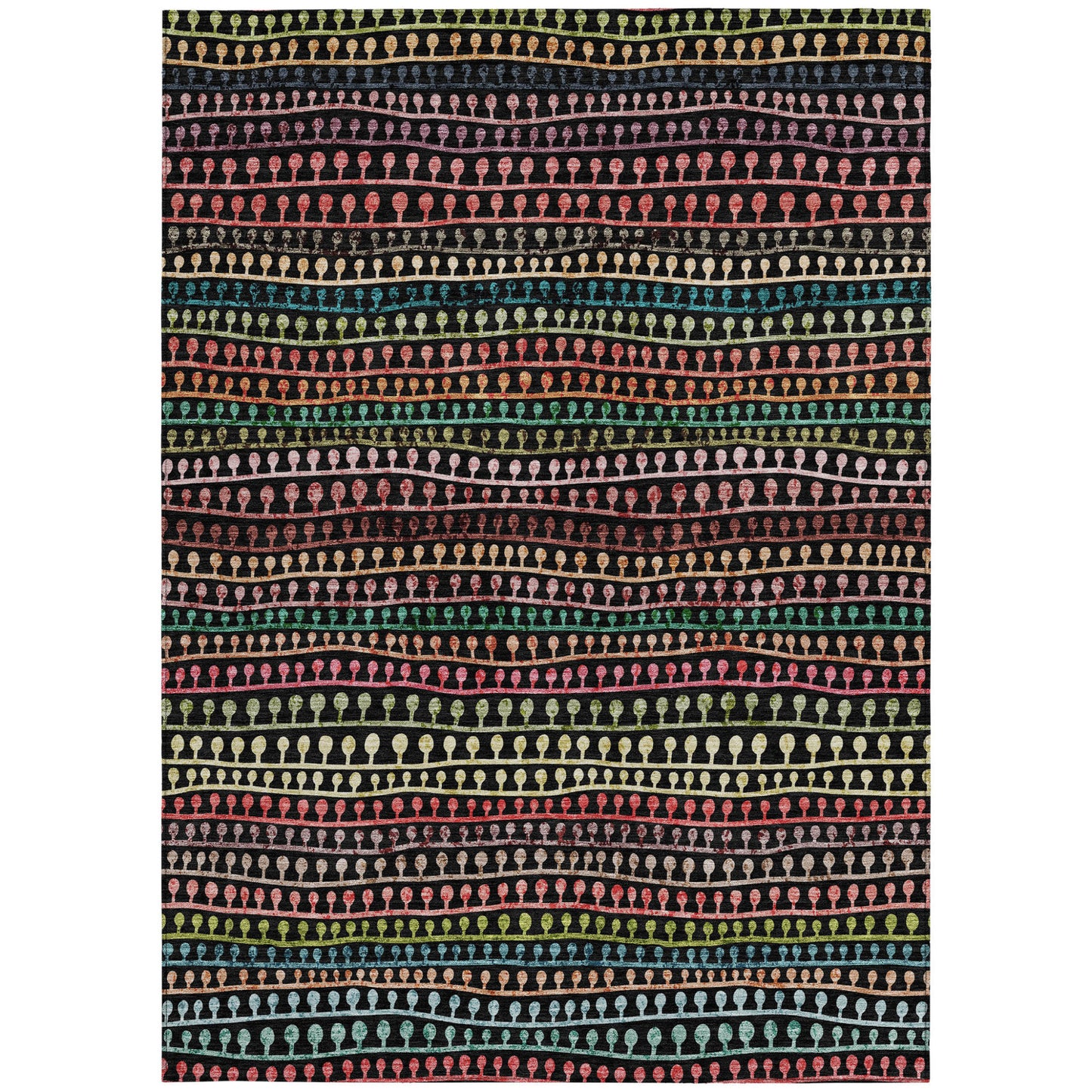 Black Green Gold Striped Indoor Outdoor Washable Rug Size 5x8 Feet Heavy Duty Polyester - Rosetta Creative Boutique