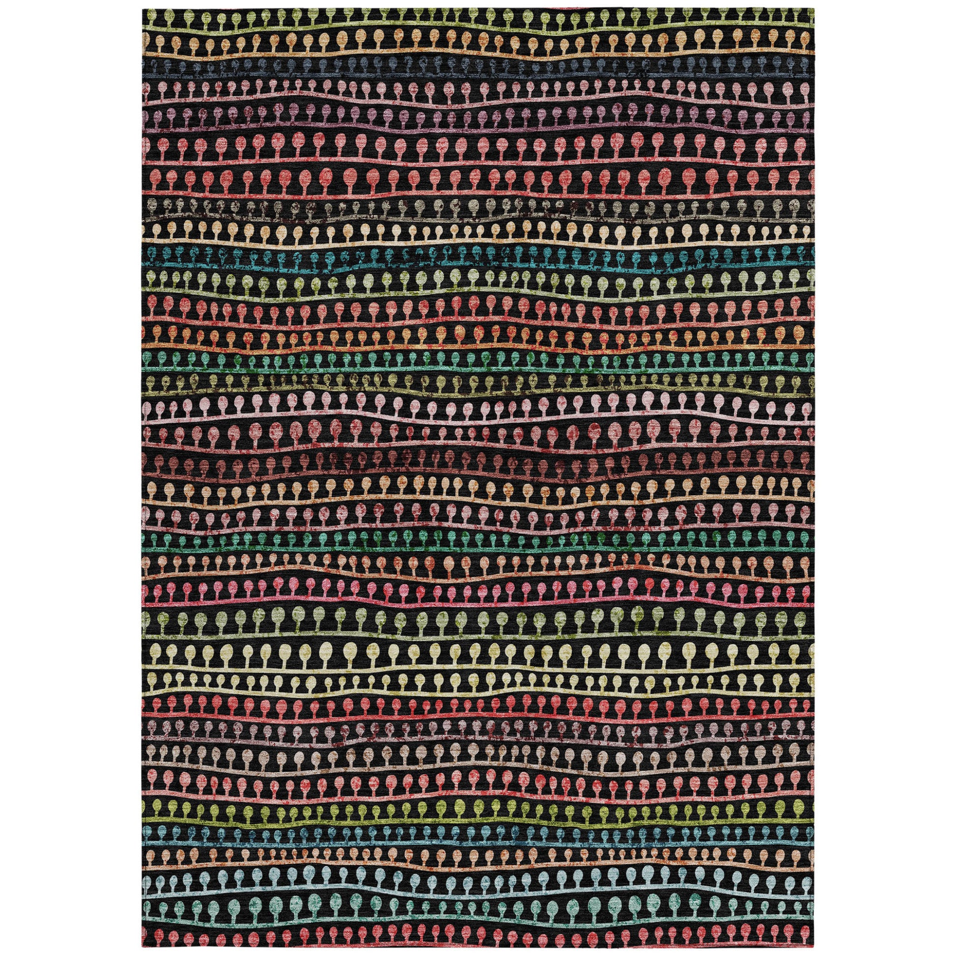 Black Green Gold Striped Indoor Outdoor Washable Rug Size 5x8 Feet Heavy Duty Polyester - Rosetta Creative Boutique