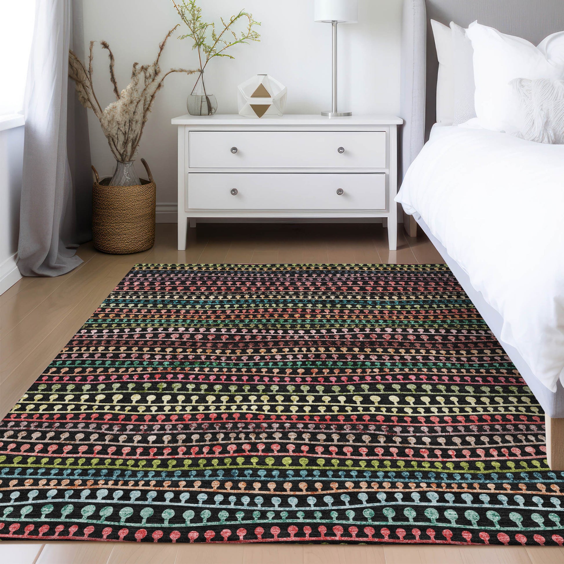 Black Green Gold Striped Indoor Outdoor Washable Rug Size 5x8 Feet Heavy Duty Polyester - Rosetta Creative Boutique