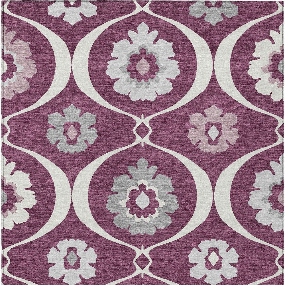 Eggplant Ivory Gray Medallion Indoor Outdoor Rug 3x5 Feet Washable - Rosetta Creative Boutique
