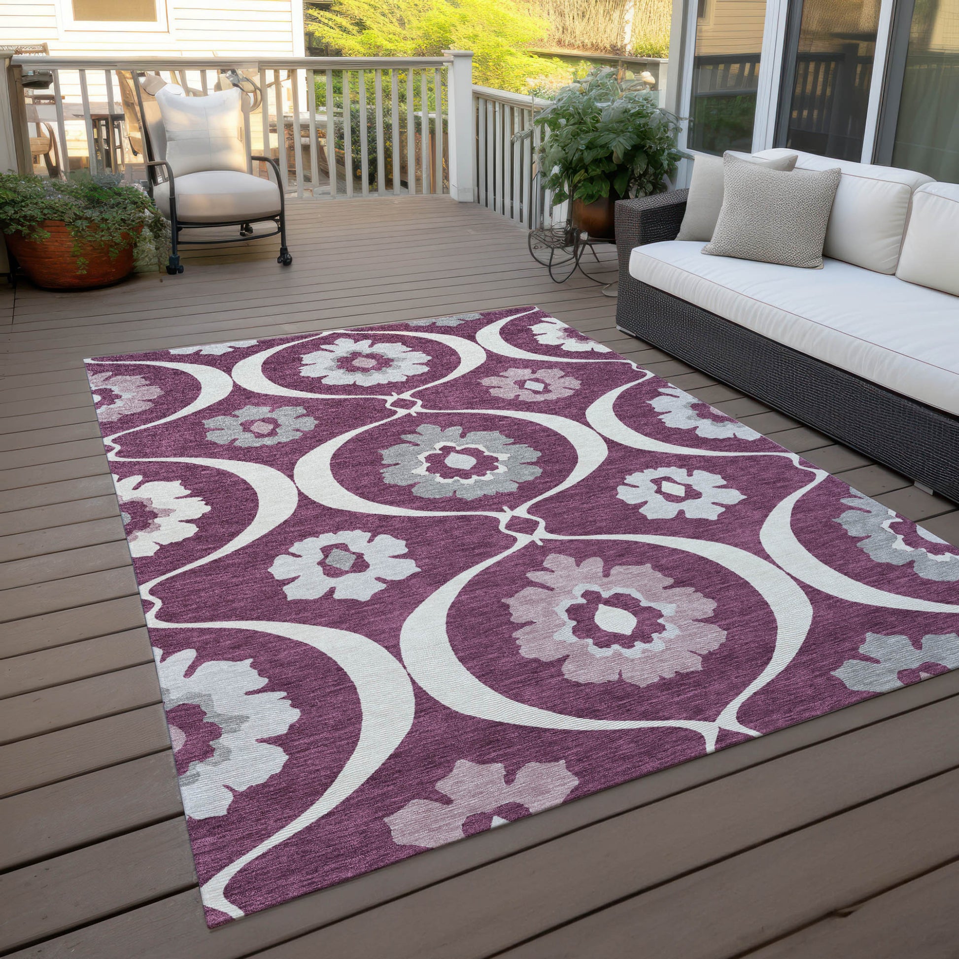 Eggplant Ivory Gray Medallion Indoor Outdoor Rug 3x5 Feet Washable - Rosetta Creative Boutique