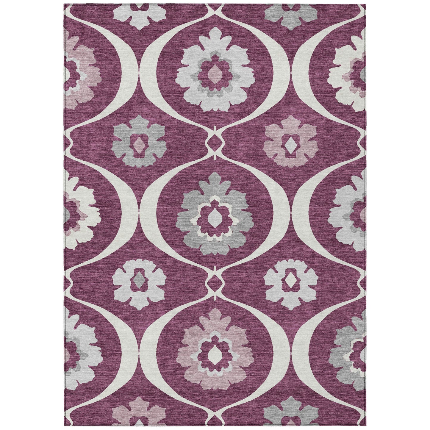 Eggplant Ivory Gray Medallion Indoor Outdoor Rug 3x5 Feet Washable - Rosetta Creative Boutique