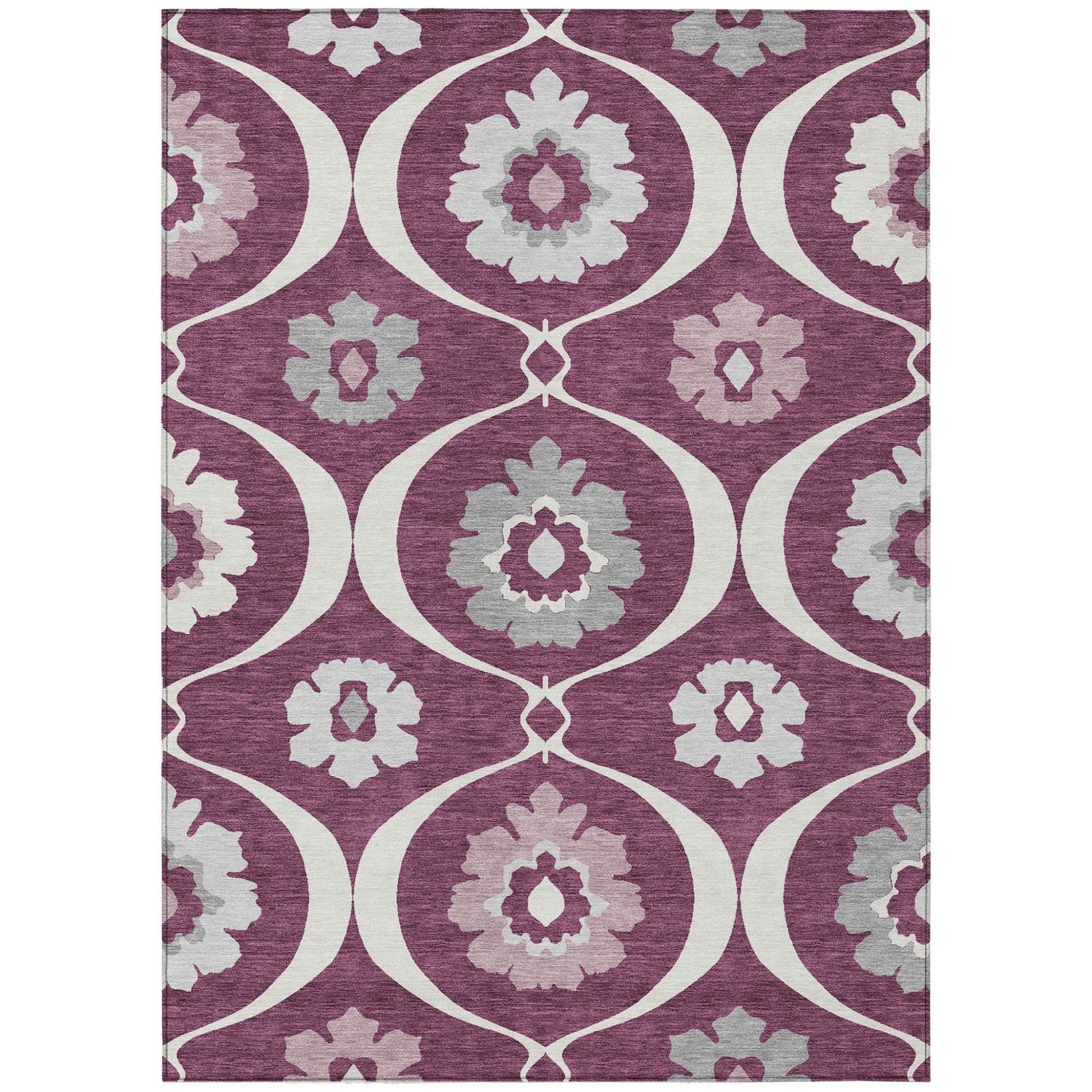 Eggplant Ivory Gray Medallion Indoor Outdoor Rug 3x5 Feet Washable - Rosetta Creative Boutique