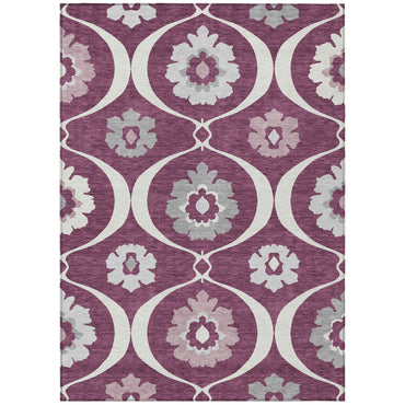 Eggplant Ivory Gray Medallion Indoor Outdoor Rug 3x5 Feet Washable - Rosetta Creative Boutique