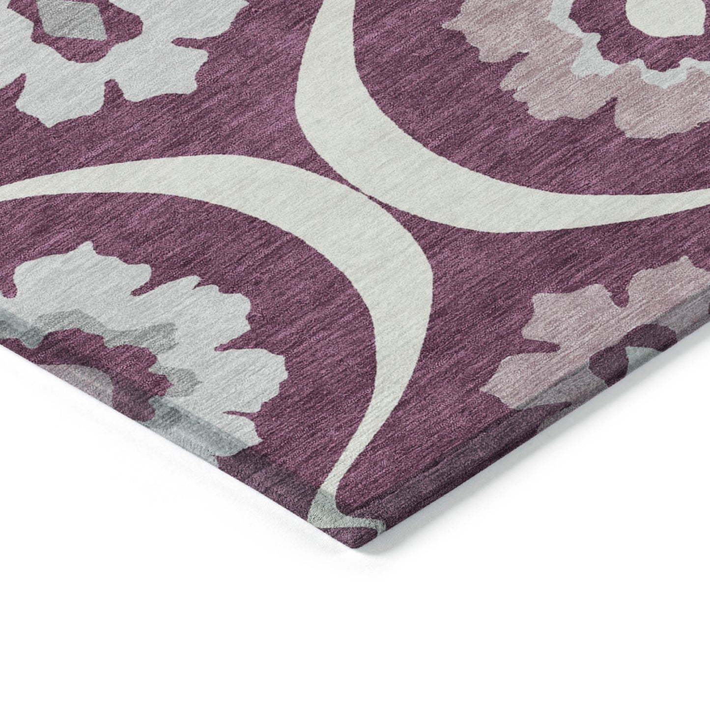 Eggplant Ivory Gray Medallion Indoor Outdoor Rug 3x5 Feet Washable - Rosetta Creative Boutique