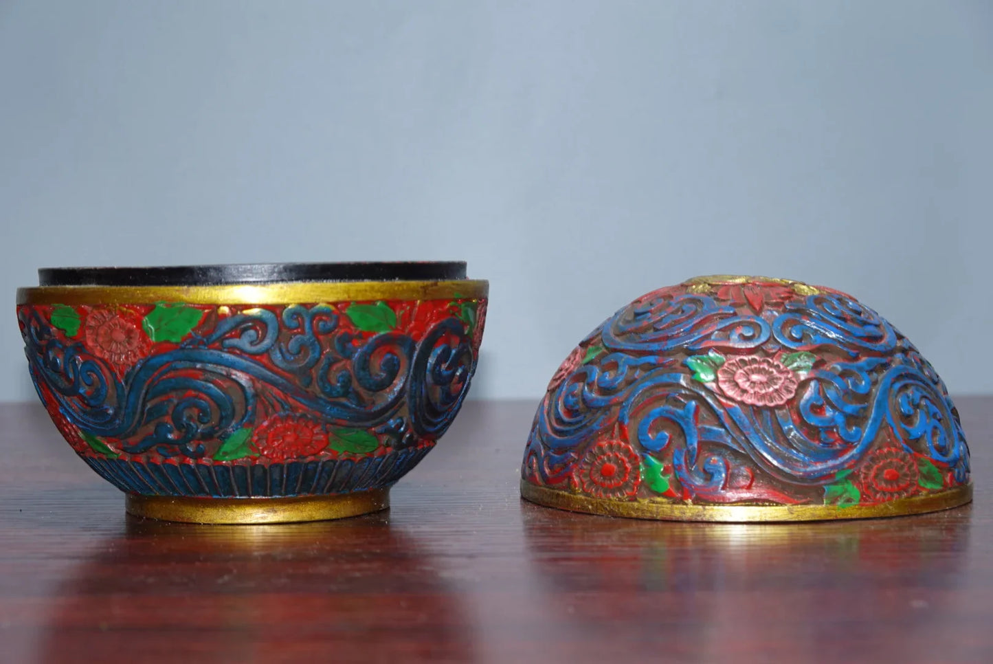 Exquisite Carved Red Lacquer Jewelry Box – Chinese Rouge Box (9.5cm)