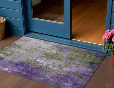 3' X 5' Olive Green And Purple Abstract Washable Indoor Outdoor Area Rug-1