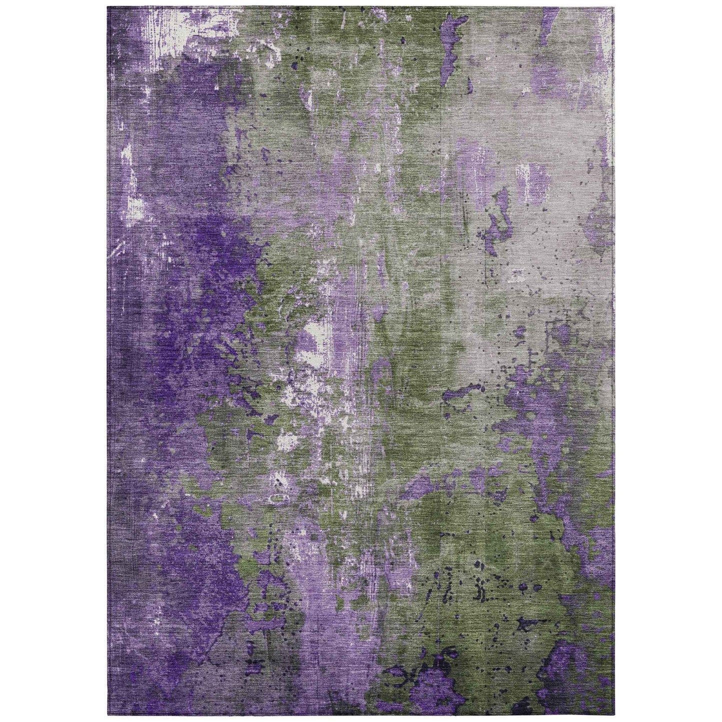 3' X 5' Olive Green And Purple Abstract Washable Indoor Outdoor Area Rug