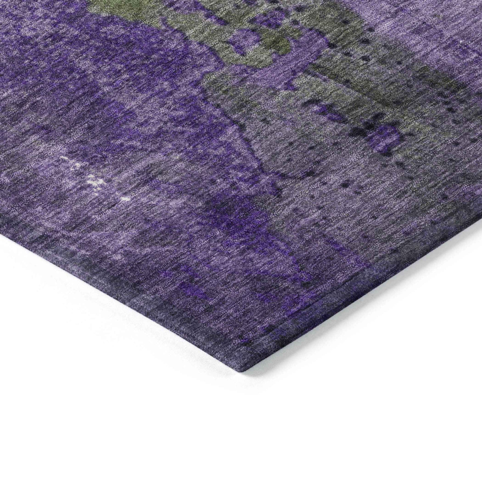 3' X 5' Olive Green And Purple Abstract Washable Indoor Outdoor Area Rug