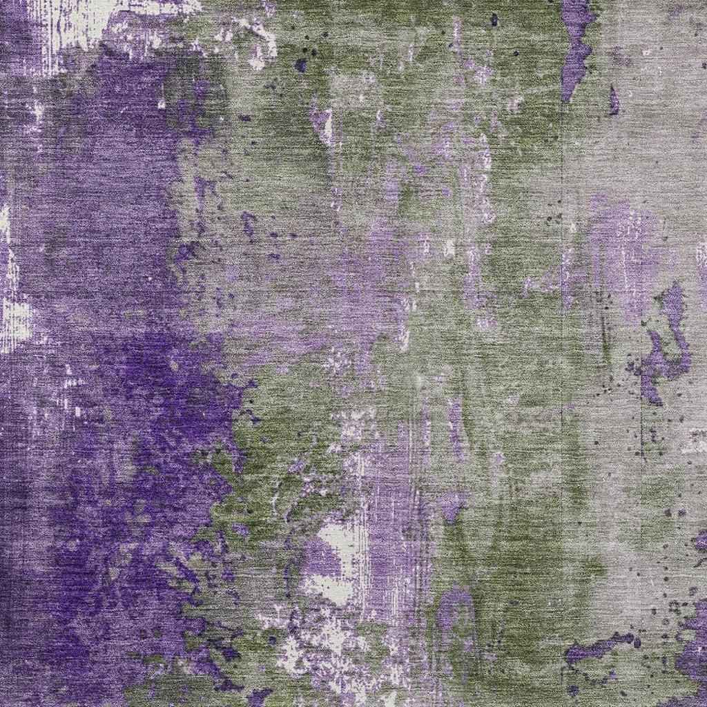 3' X 5' Olive Green And Purple Abstract Washable Indoor Outdoor Area Rug