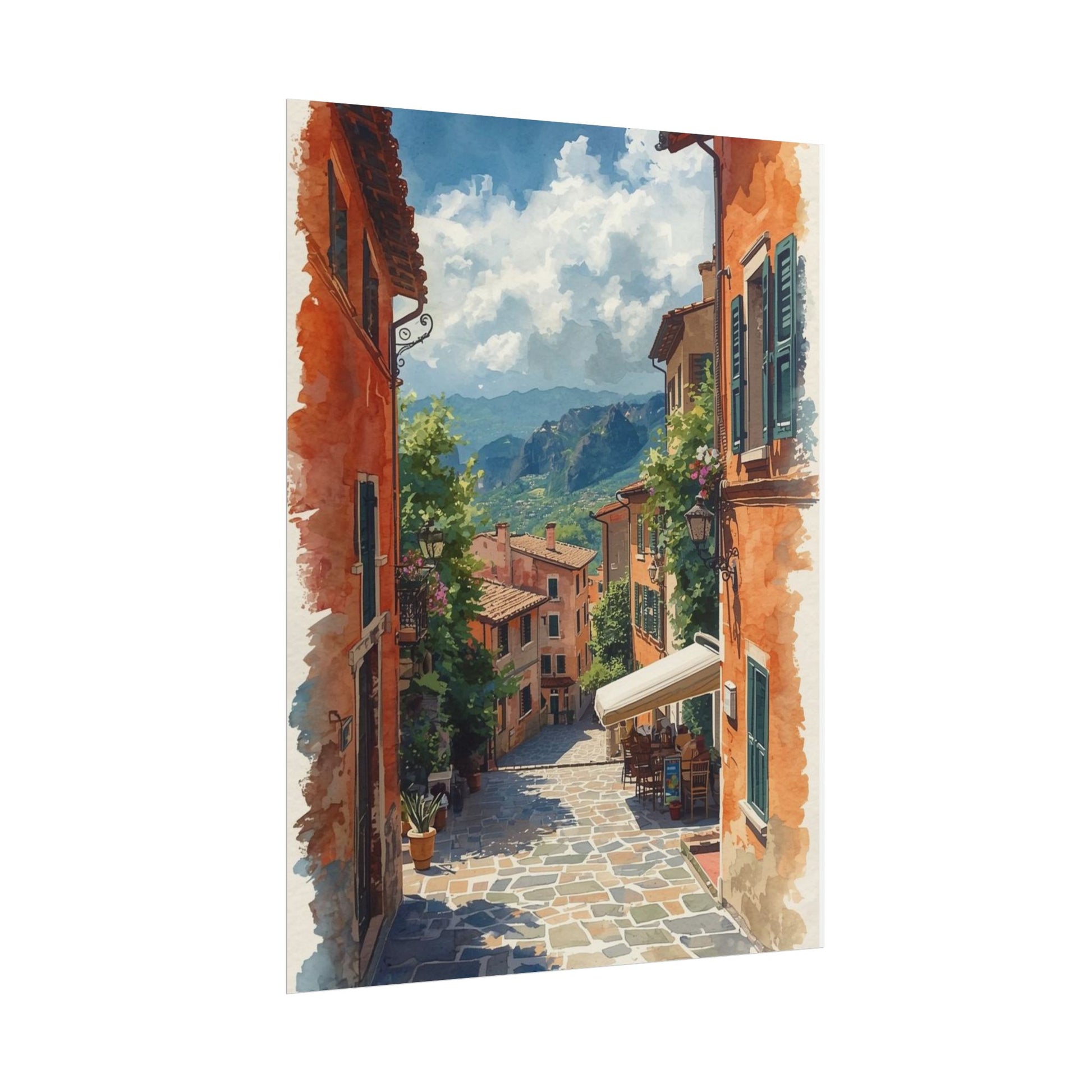 Charming Italian Village Street Poster Wall Art Landscape - Rosetta Creative Boutique
