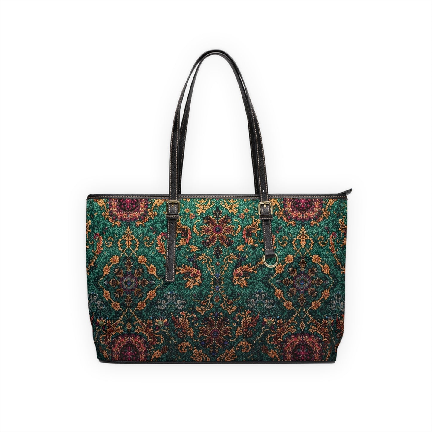 Elegant PU Leather Shoulder Bag Floral Tapestry Tote - Rosetta Creative Boutique