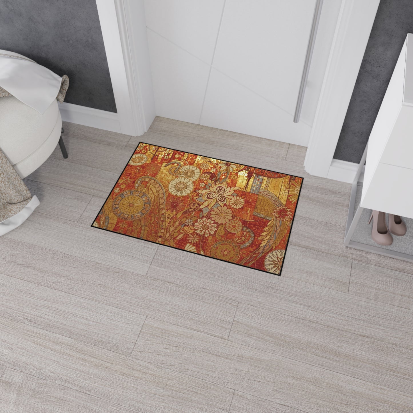 Stylish Heavy Duty Floor Mat with Floral Design - Durable Indoor/Outdoor Rug