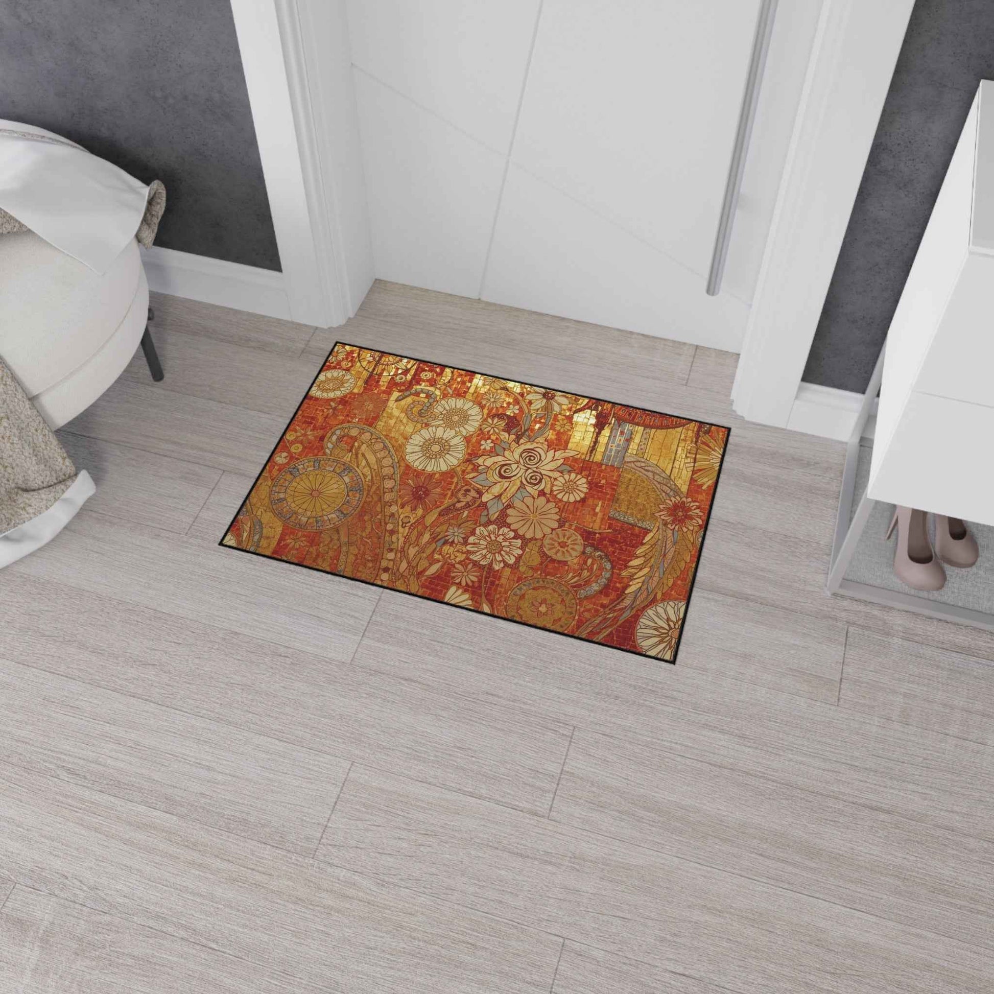 Stylish Heavy Duty Floor Mat with Floral Design - Durable Indoor/Outdoor Rug