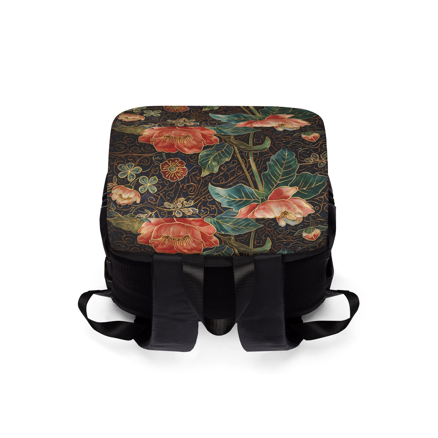 Floral Vintage Canvas Backpack — Botanical Poppy Shoulder Bag
