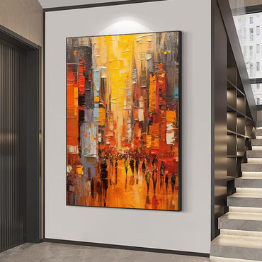 Modern Cityscape Acrylic Textured Abstract Wall Art Large Living Room Decor