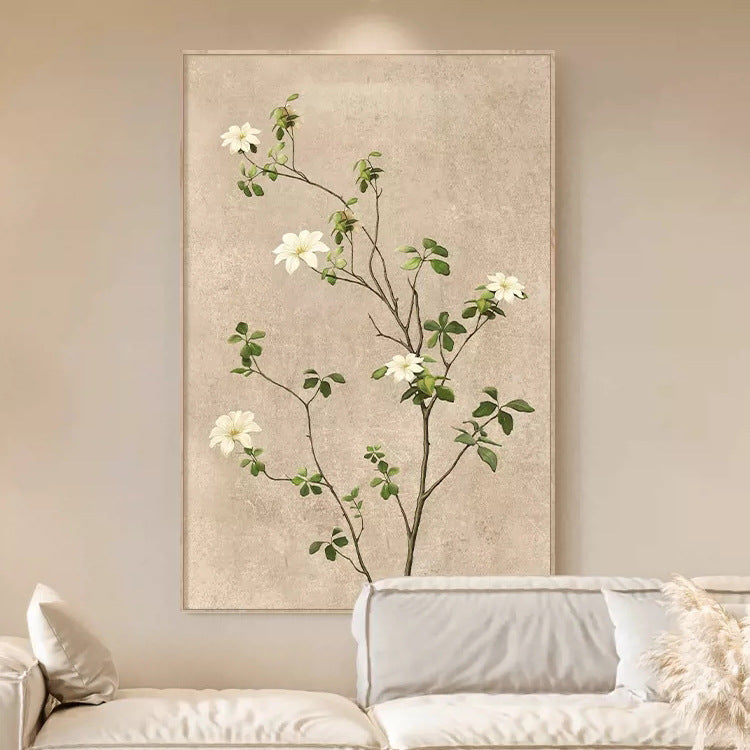 Japanese Style Plant and Flower Canvas Painting for Living Room with Frame