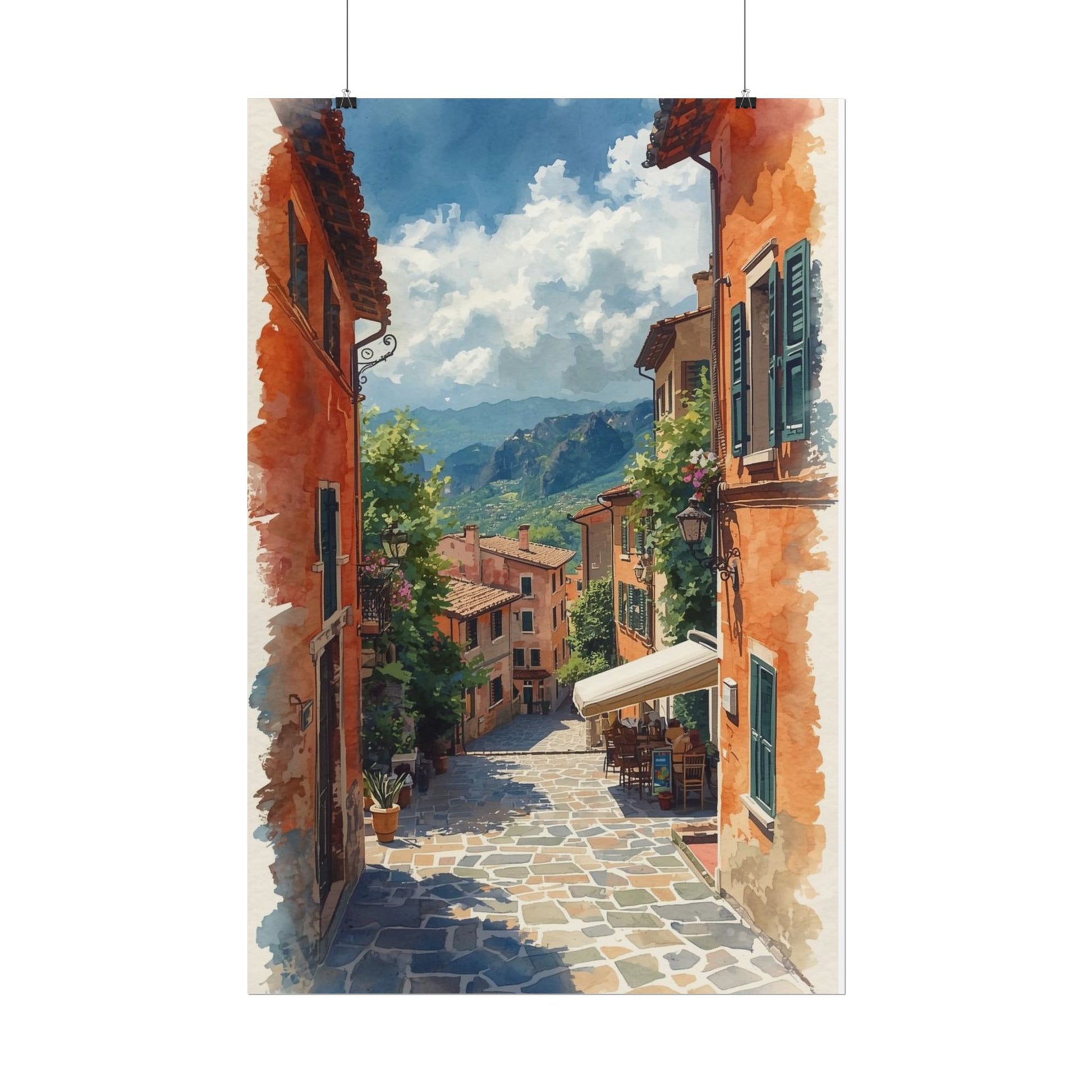 Charming Italian Village Street Poster Wall Art Landscape - Rosetta Creative Boutique