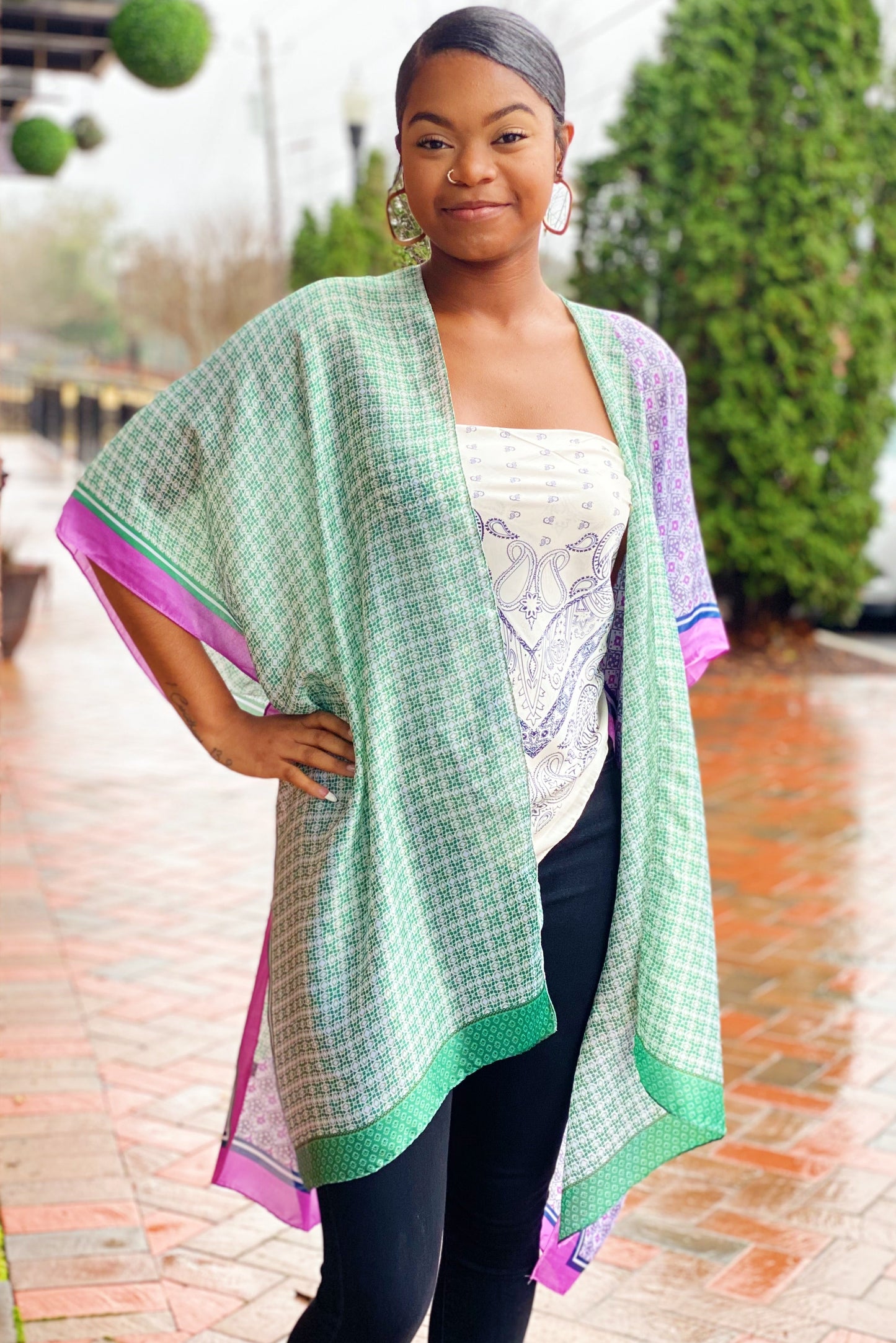 Silky Printed Kimono Two Tone Resort Wear Spring Collection - Rosetta Creative Boutique