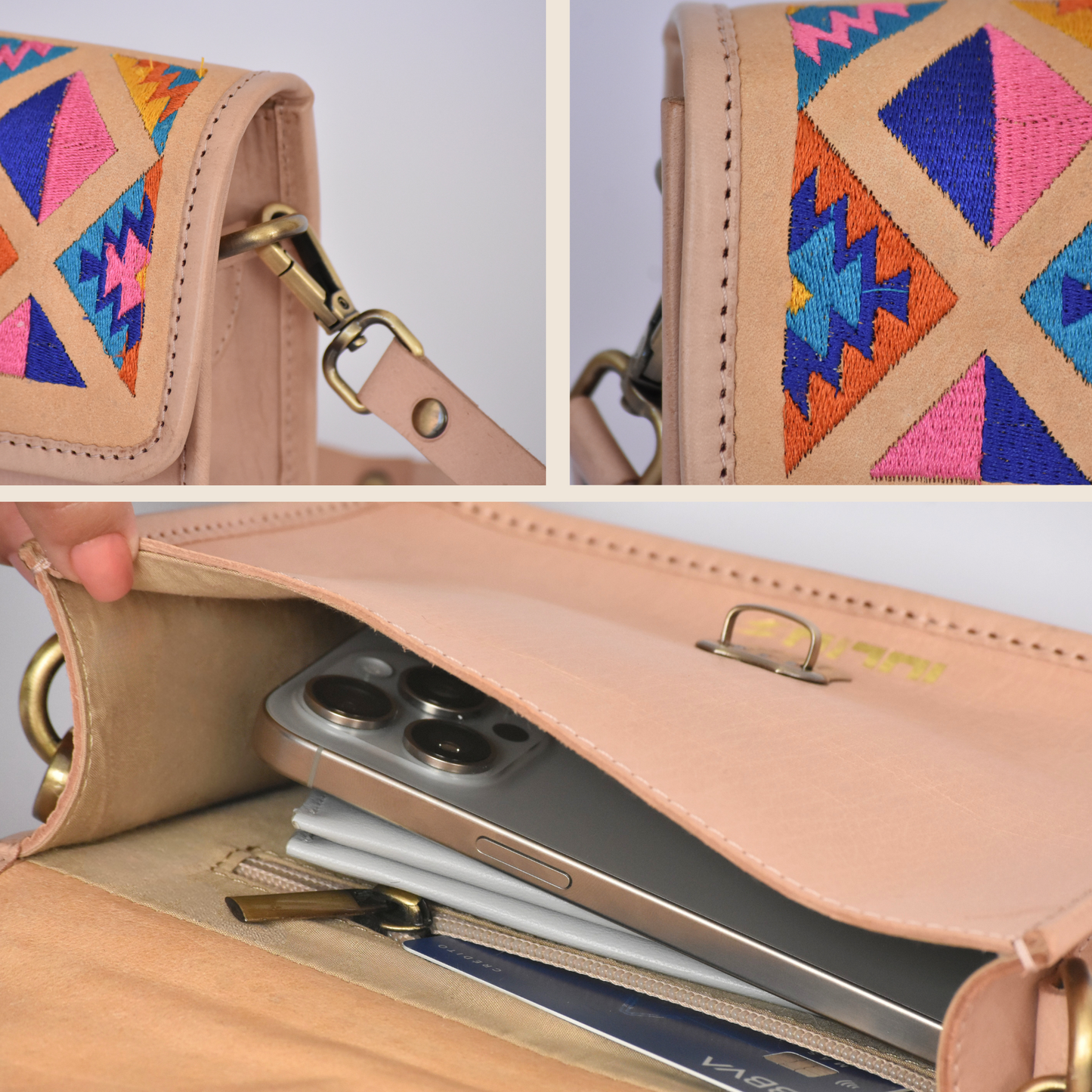 IULIUS Embroidered Artisan Leather Crossbody Bag - Cartera Artesanal de Cuero IULIUS – Bordado y Formato Compacto