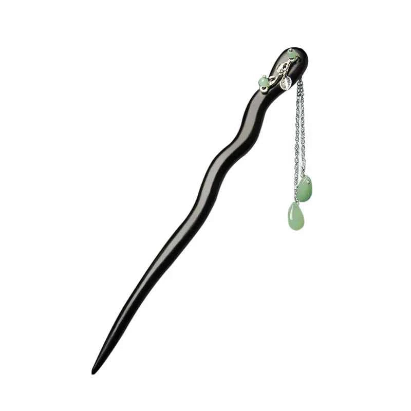 Vintage Jade Fringe Black Wood Hair Stick
