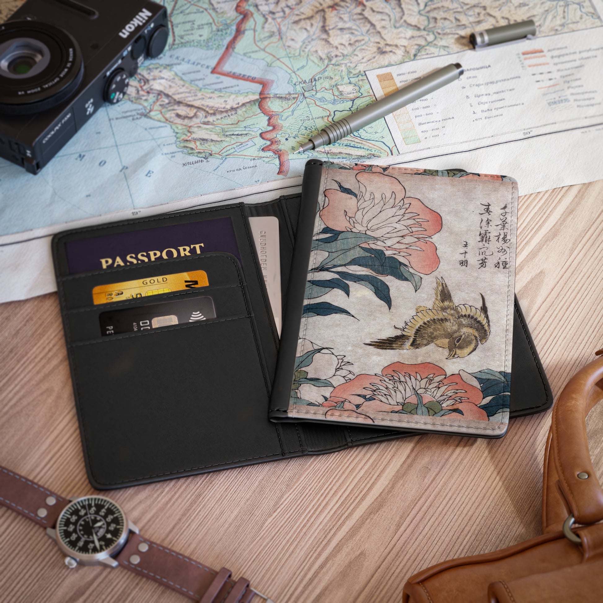 Japanese Floral Passport Cover - Artistic Travel Accessory, Stylish Wallet & Unique Keepsake for Travelers - Rosetta Creative Boutique